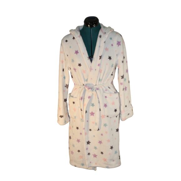 P.J. Salvage Other - PJ Salvage Plush Star Print Hooded Robe White Multicolor Stars Women’s Large